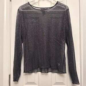 Victoria's Secret Sheer Black & Silver Shimmer Mesh Long Sleeve Top M/L